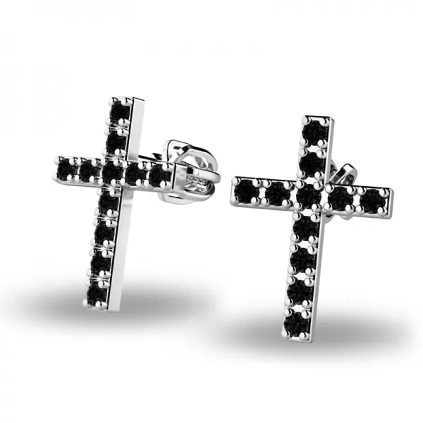 Zlaté náušnice - krížiky s čiernymi briliantmi 140018-B-DIA-Black