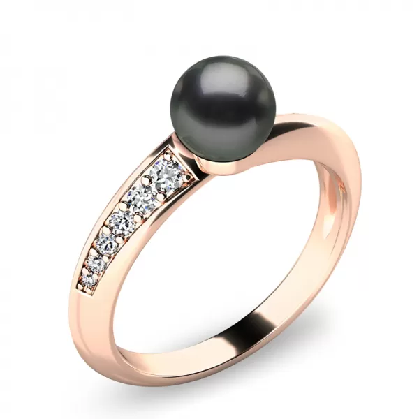 Prsteň s čiernou perlou a briliantmi 140011-CV-FW-Black