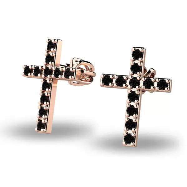 Zlaté náušnice - krížiky s čiernymi zirkónmi 140018-CV-ZIR-Black