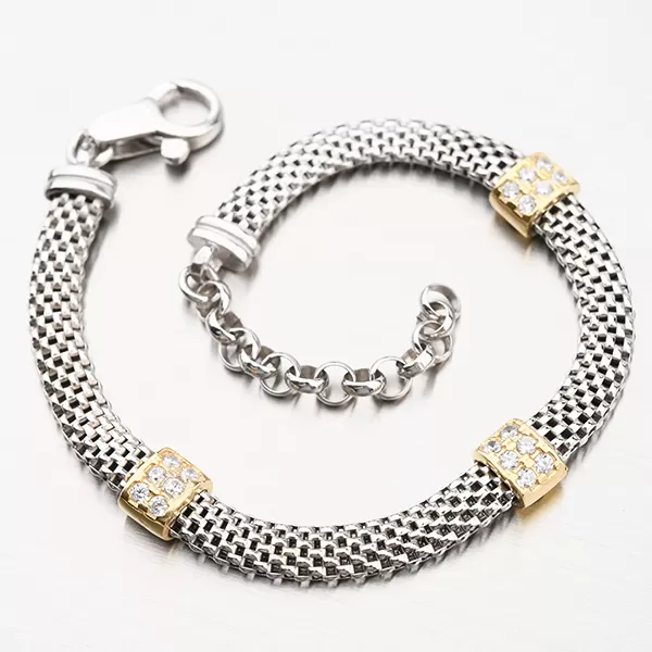 Pozlátený strieborný náramok so zirkónmi B1400751-1304-SLX