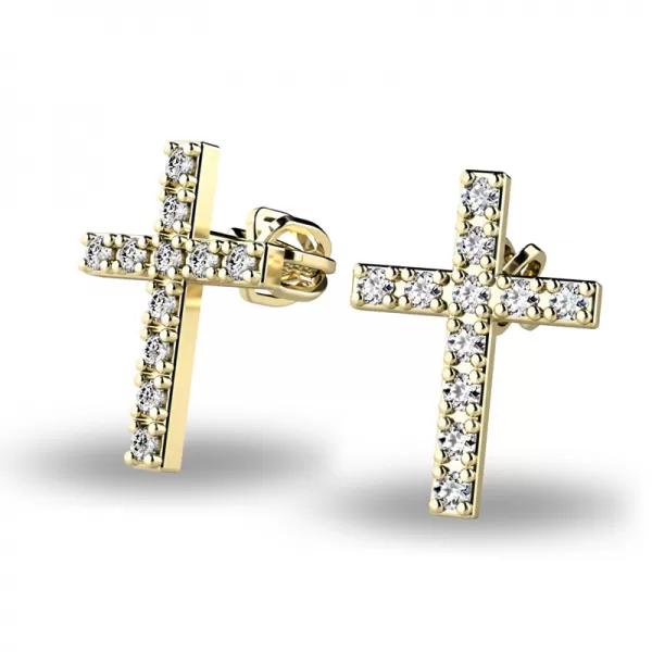 Zlaté náušnice - krížik s briliantmi 140018-ZL-DIA