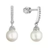 Zlaté 14 karátové náušnice biele zlato s visiacou riečnou perlou a zirkónmi 81PZ00021