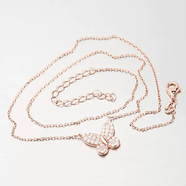 Strieborný náhrdelník s motýľom vo farbe ružového zlata N1802326-2493-SLX
