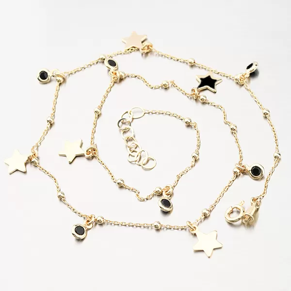 Pozlátený strieborný náhrdelník s kryštálmi a hviezdičkami N2001375-2120-SLX