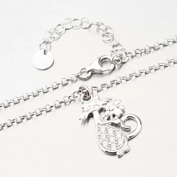 Strieborný náhrdelník s mačkou a so zirkónmi N1700292-2464-SLX