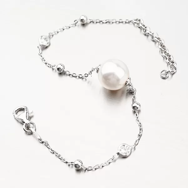 Strieborný náramok s perlom a zirkónmi B2202681-0398-SLX