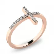 Prsteň kríž s briliantmi z ružového zlata 140015CV-DIA