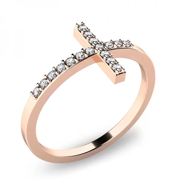 Prsteň kríž s briliantmi z ružového zlata 140015CV-DIA