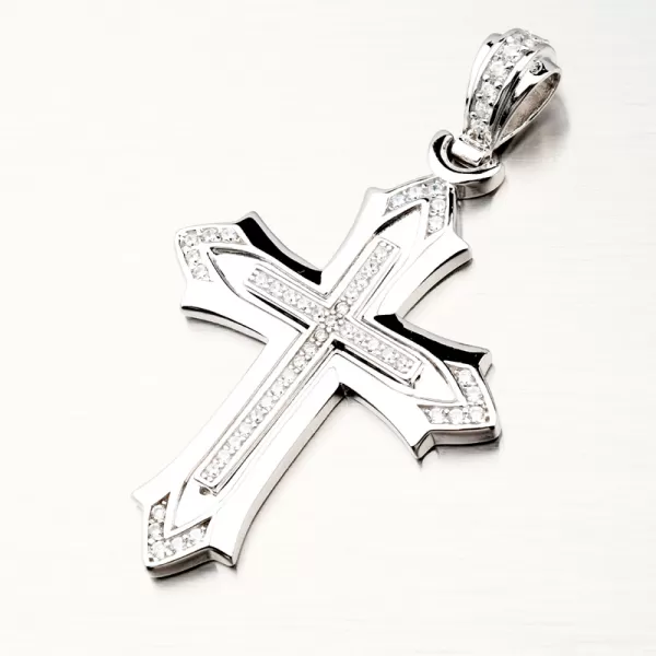 Strieborný prívesok kríž so zirkónmi PKL-3085