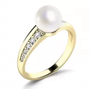 Prsteň s bielou perlou a briliantmi 140012-ZL-FW-DIA