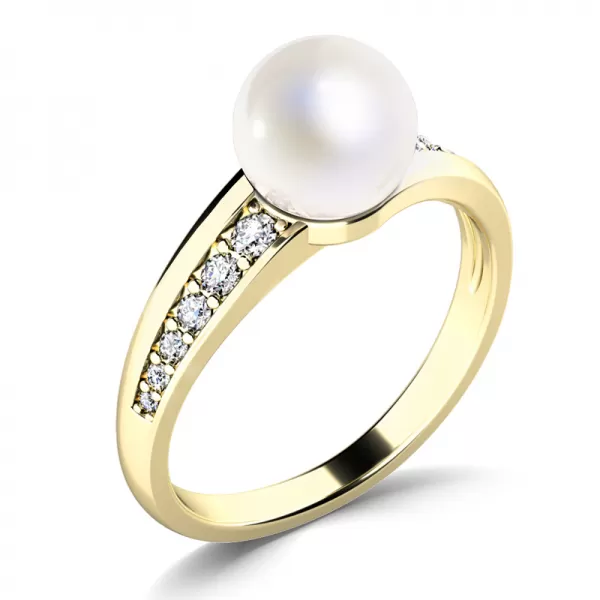 Prsteň s bielou perlou a briliantmi 140012-ZL-FW-DIA