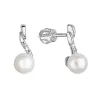 Zlaté 14 karátové náušnice biele zlato s riečnou perlou a zirkónmi 81PZ00027