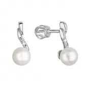 Zlaté 14 karátové náušnice biele zlato s riečnou perlou a zirkónmi 81PZ00027