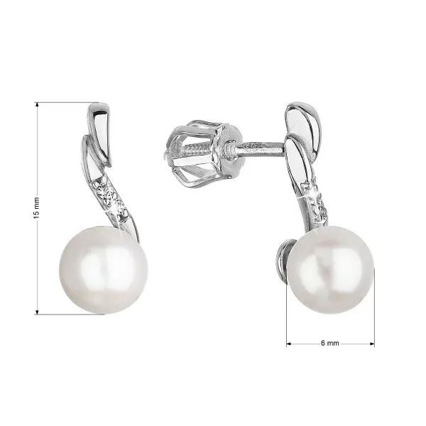 Zlaté 14 karátové náušnice biele zlato s riečnou perlou a zirkónmi 81PZ00027