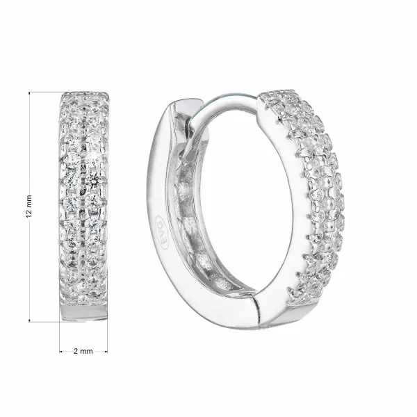 Strieborné náušnice kruhy so zirkónom v bielej farbe 11238.1