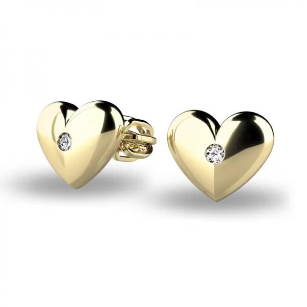 Zlaté náušnice srdiečka s briliantmi 140019-ZL-DIA