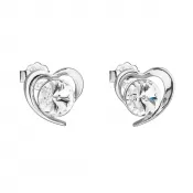 Strieborné náušnice pecka s kryštálmi Swarovski biele srdce 31259.1