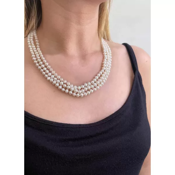 Perlový náhrdelník trojradový z pravých riečnych perál biely 22035.1