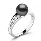 Prsteň s čiernou perlou a briliantmi 140012-B-FW-Black