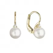 Zlaté 14 karátové náušnice žlté zlato s bielou riečnou perlou a zirkónom 91PZ00023