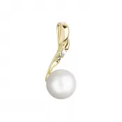 Zlatý 14 karátový prívesok žlté zlato s bielou riečnou perlou a zirkónmi 94PZ00007