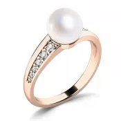 Prsteň s bielou perlou a briliantmi 140012-CV-FW-DIA