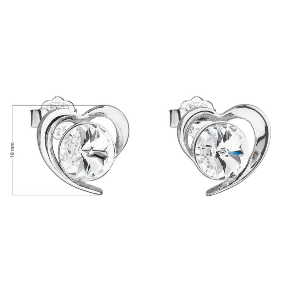 Strieborné náušnice pecka s kryštálmi Swarovski biele srdce 31259.1
