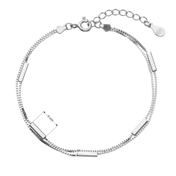 Strieborný náramok dvojitá retiazka s obdĺžnikmi 63005