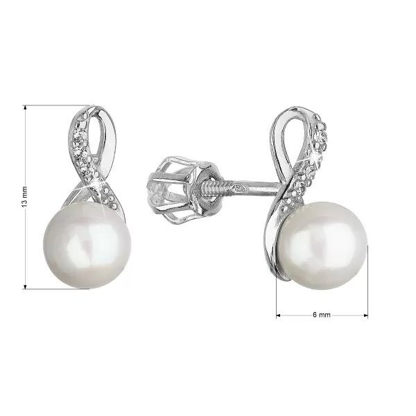 Zlaté 14 karátové náušnice biele zlato s riečnou perlou a zirkónmi 81PZ00028 nekonečno
