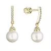 Zlaté 14 karátové náušnice žlté zlato s visiacou bielou riečnou perlou a zirkónmi 91PZ00021