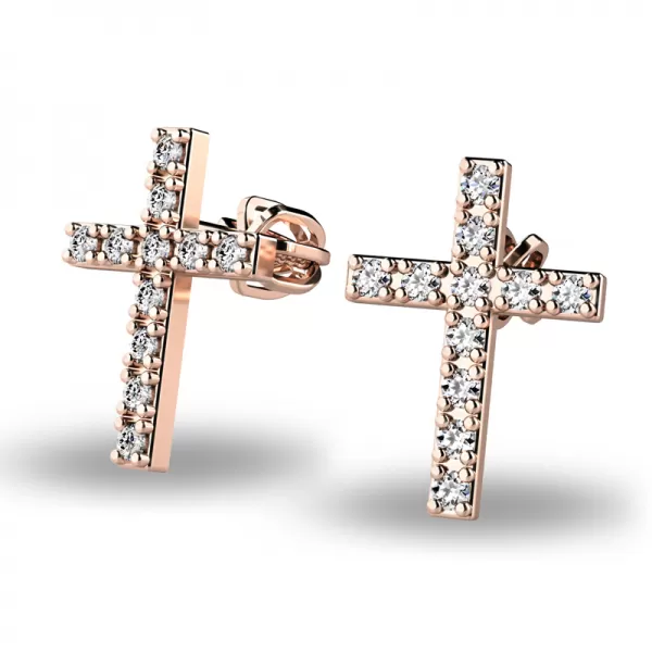 Zlaté náušnice - krížiky s briliantmi 140018-CV-DIA