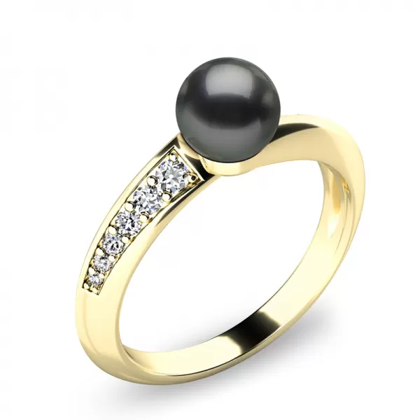 Prsteň s čiernou perlou a briliantmi 140011-ZL-FW-Black