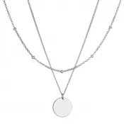 Strieborný náhrdelník dvojradový s placičkou a retiazkou s guličkami 62002