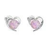 Strieborné náušnice srdca s ružovým syntetickým opálom 31259.3 lt.rose