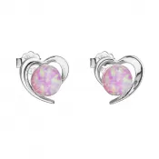 Strieborné náušnice srdca s ružovým syntetickým opálom 31259.3 lt.rose