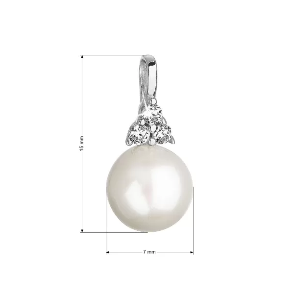 Zlato 14 Carat Pendant White Gold s riekou Pearl a tromi zirkónmi 84pz00005