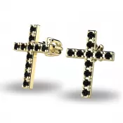 Zlaté náušnice - krížiky s čiernymi zirkónmi 140018-ZL-ZIR-Black