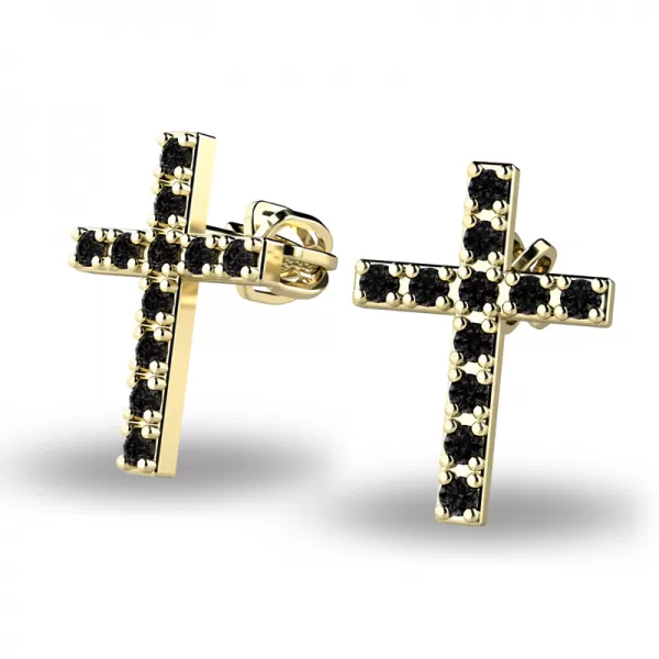 Zlaté náušnice - krížiky s čiernymi zirkónmi 140018-ZL-ZIR-Black