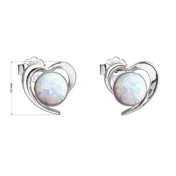 Strieborné náušnice srdca s bielym syntetickým opálom 31259.3 white