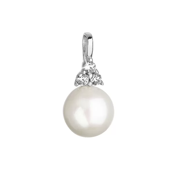 Zlato 14 Carat Pendant White Gold s riekou Pearl a tromi zirkónmi 84pz00005