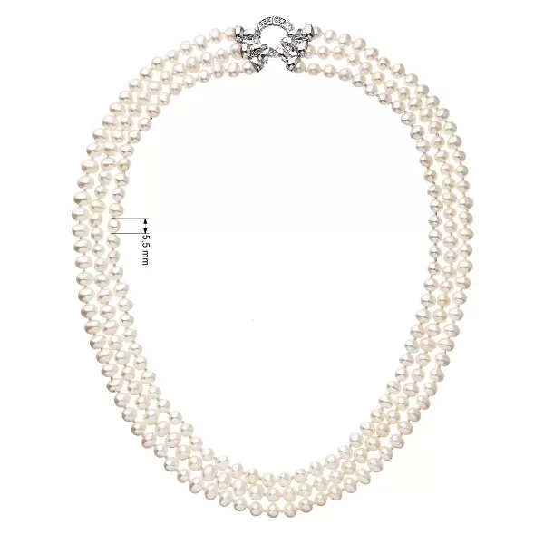 Perlový náhrdelník trojradový z pravých riečnych perál biely 22035.1