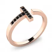 Prsteň s čiernymi briliantmi z ružového zlata 140014CV-DIA-Black