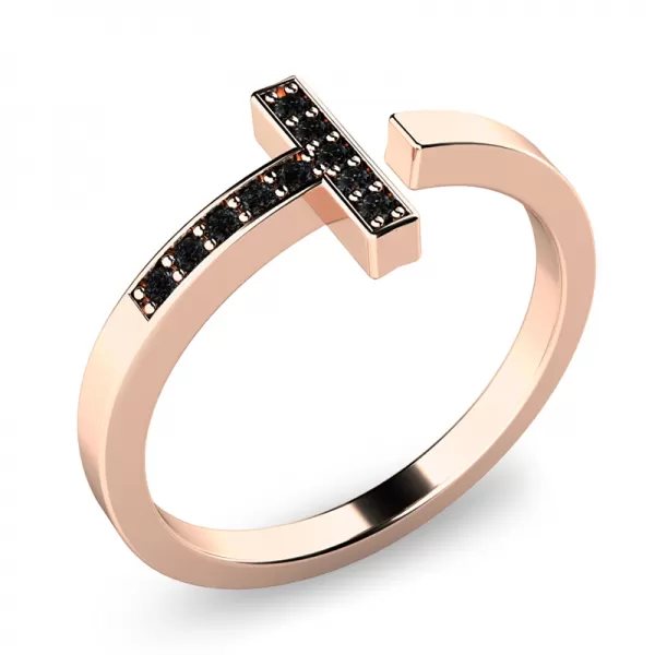 Prsteň s čiernymi briliantmi z ružového zlata 140014CV-DIA-Black
