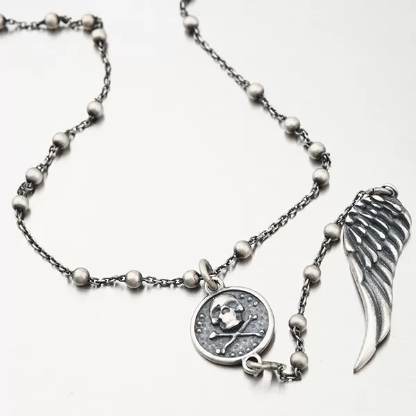 Strieborný náhrdelník s lebkou a krídlom N1700741-0532-SLX