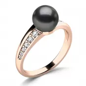 Prsteň s čiernou perlou a briliantmi 140012-CV-FW-Black