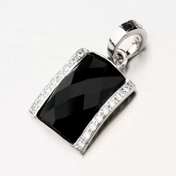 Strieborný prívesok s čiernym kryštálom a so zirkónmi PKL-3069