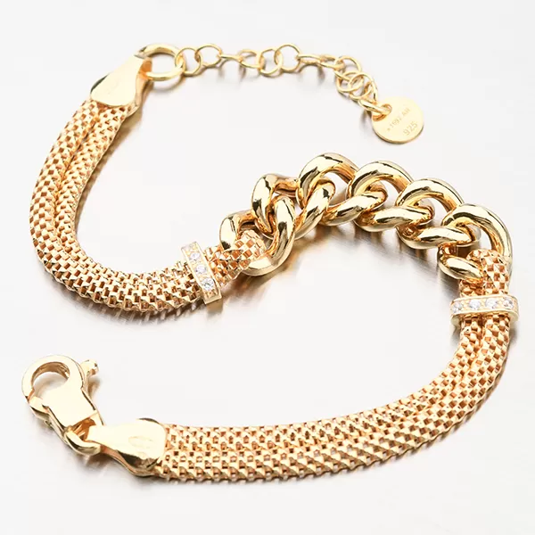 Strieborný náramok vo farbe zlata so zirkónmi B1403359-0940-SLX