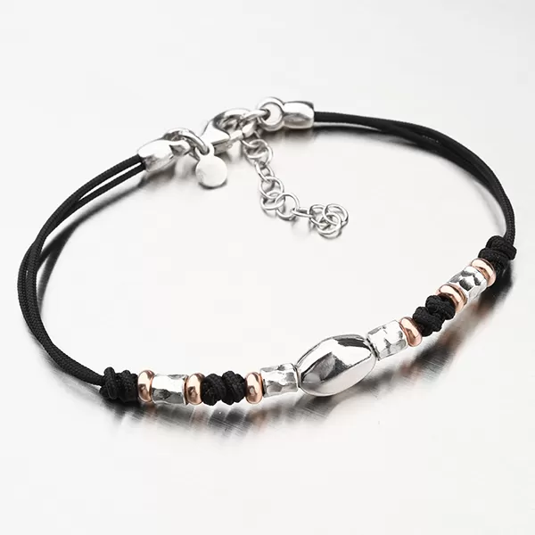 Náhrdelník zo striebra a textilu v čiernej farbe N1400496-2024-SLX