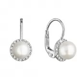 Zlaté 14 karátové náušnice biele zlato s riečnou perlou a zirkónmi 81PZ00020
