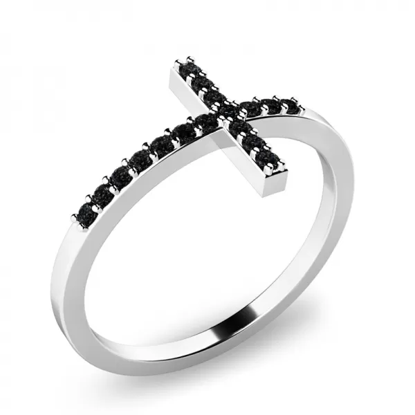 Prsteň kríž s čiernymi briliantmi z bieleho zlata 140015B-DIA-Black
